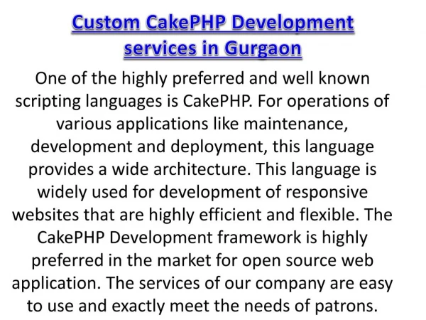 Custom CakePHP Development services in Gurgaon
