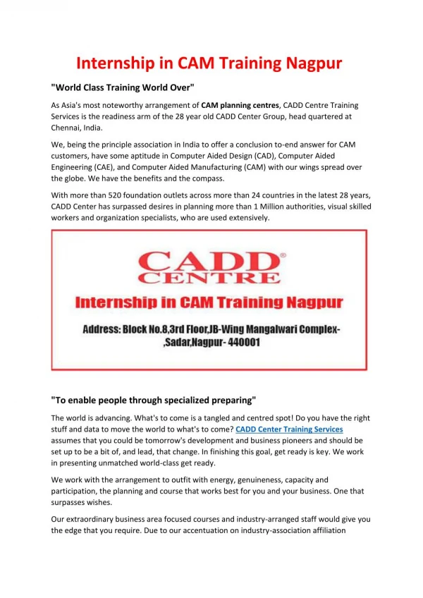 Internship in CAM Training Nagpur