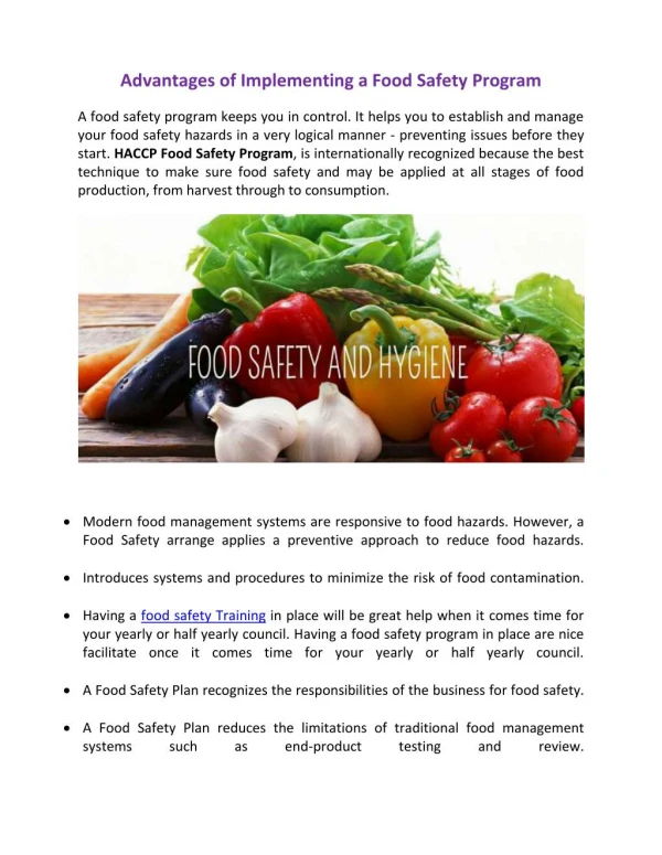 Advantages of Implementing a Food Safety Program