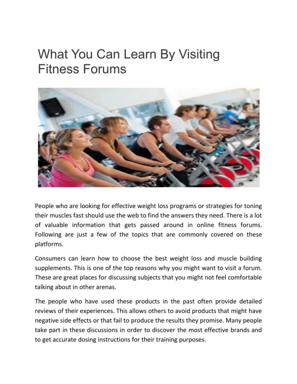 What You Can Learn By Visiting Fitness Forums