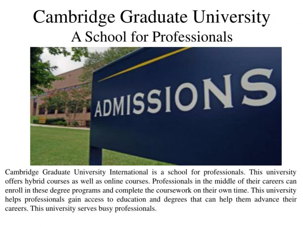 Cambridge Graduate University - A School for Professionals