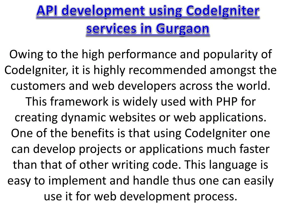 api development using codeigniter services in gurgaon