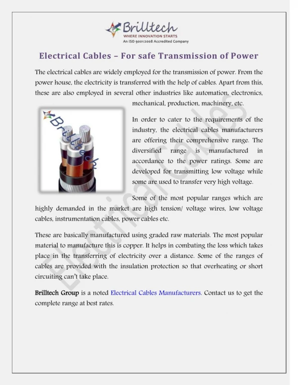 Electric Cables Manufacturers Delhi, Suppliers India