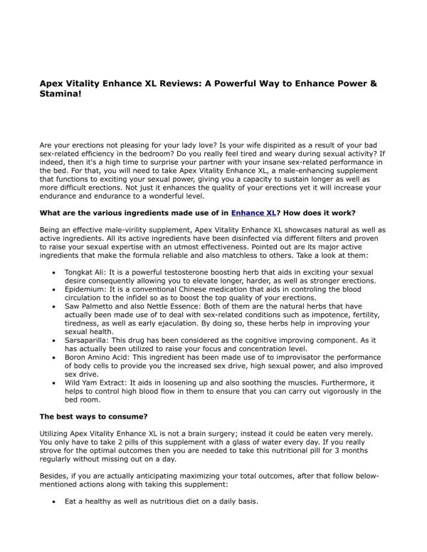 Apex Vitality Enhance XL Reviews: A Powerful Way to Enhance Power & Stamina!