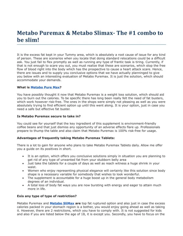Metabo Puremax & Metabo Slimax- The #1 combo to be slim!