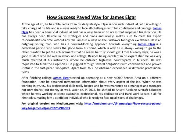 How success paved way for james elgar