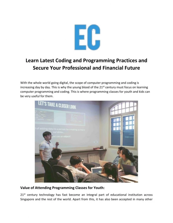 Learn Latest Coding and Programming Practices and Secure Your Professional and Financial Future