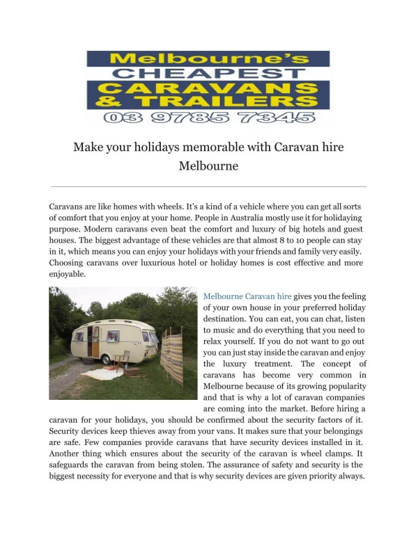 Make your holidays memorable with Caravan hire Melbourne