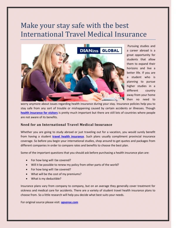 Make your stay safe with the best International Travel Medical Insurance