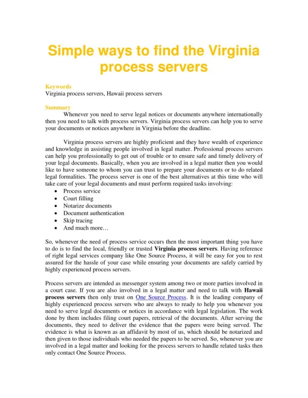 Simple ways to find the Virginia process servers