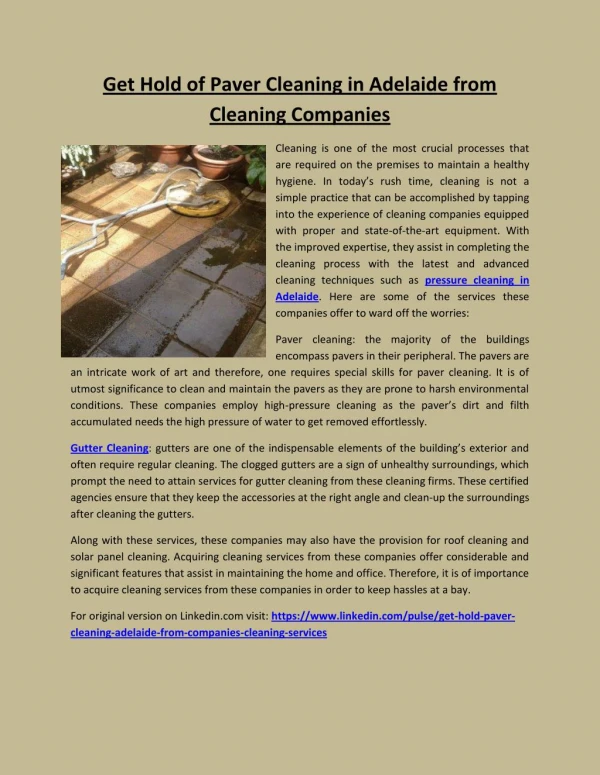 Get hold of paver cleaning in adelaide from cleaning companies