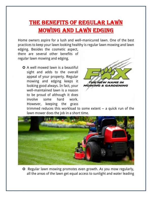 The Benefits Of Regular Lawn Mowing And Lawn Edging