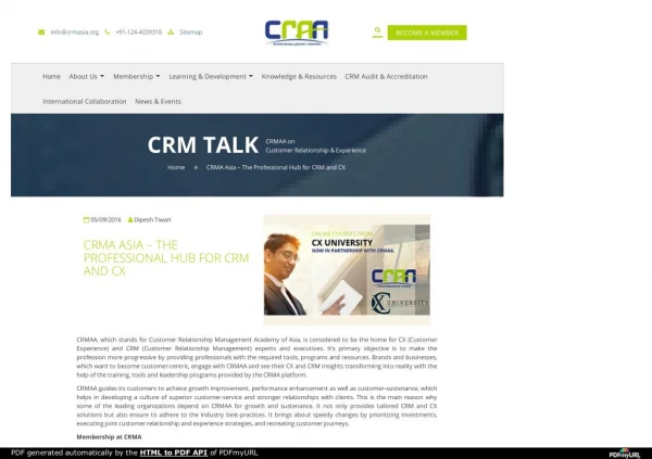 CRMA ASIA – THE PROFESSIONAL HUB FOR CRM AND CX