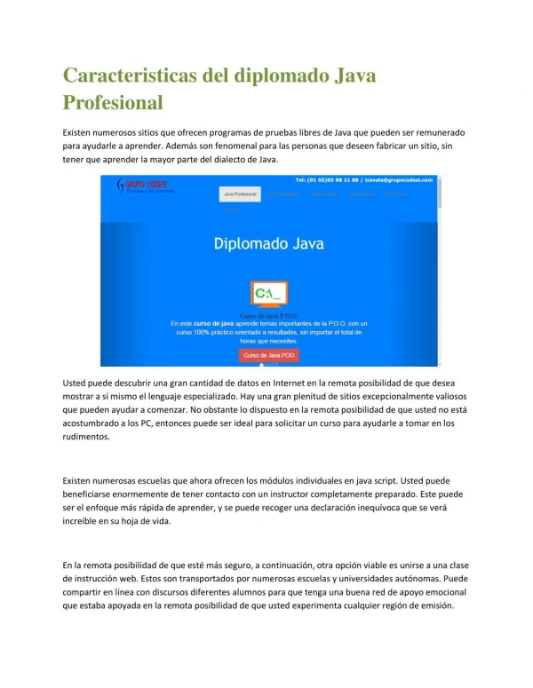 Caracteristicas del diplomado Java Profesional