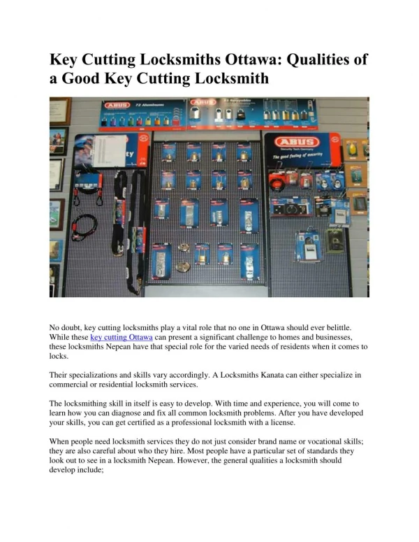 Key Cutting Ottawa