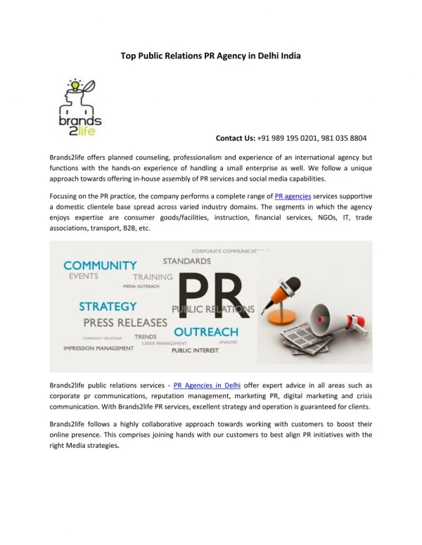 Top Public Relations PR Agency in Delhi India