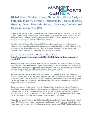 Dental Sterilizers Sales Market Segmentation and Forecast To 2016 - slide 1