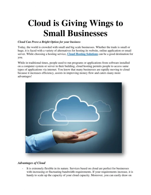 Cloud is Giving Wings to Small Businesses