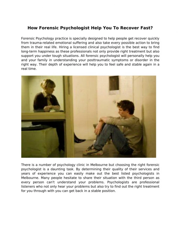 How Forensic Psychologist Help You To Recover Fast?