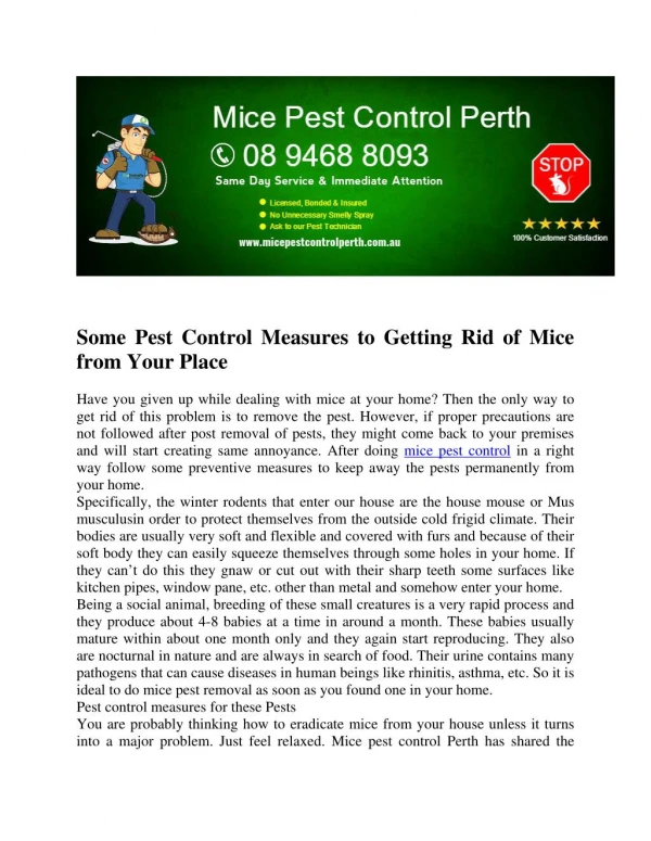 Mice Pest Control Perth