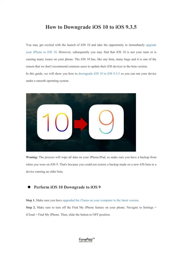 How to Downgrade iOS 10 to iOS 9.3.5