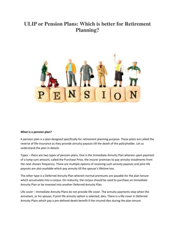 ULIP or Pension Plans: Which is better for Retirement Planning?