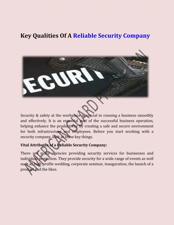 Key Qualities of A Reliable Security Company