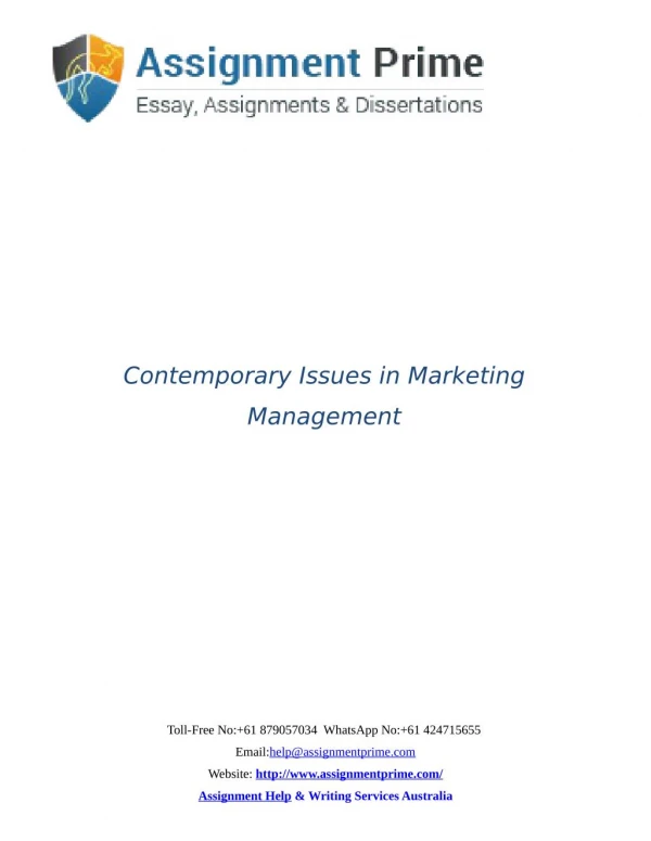 Sample on Contemporary Issues In Marketing Management