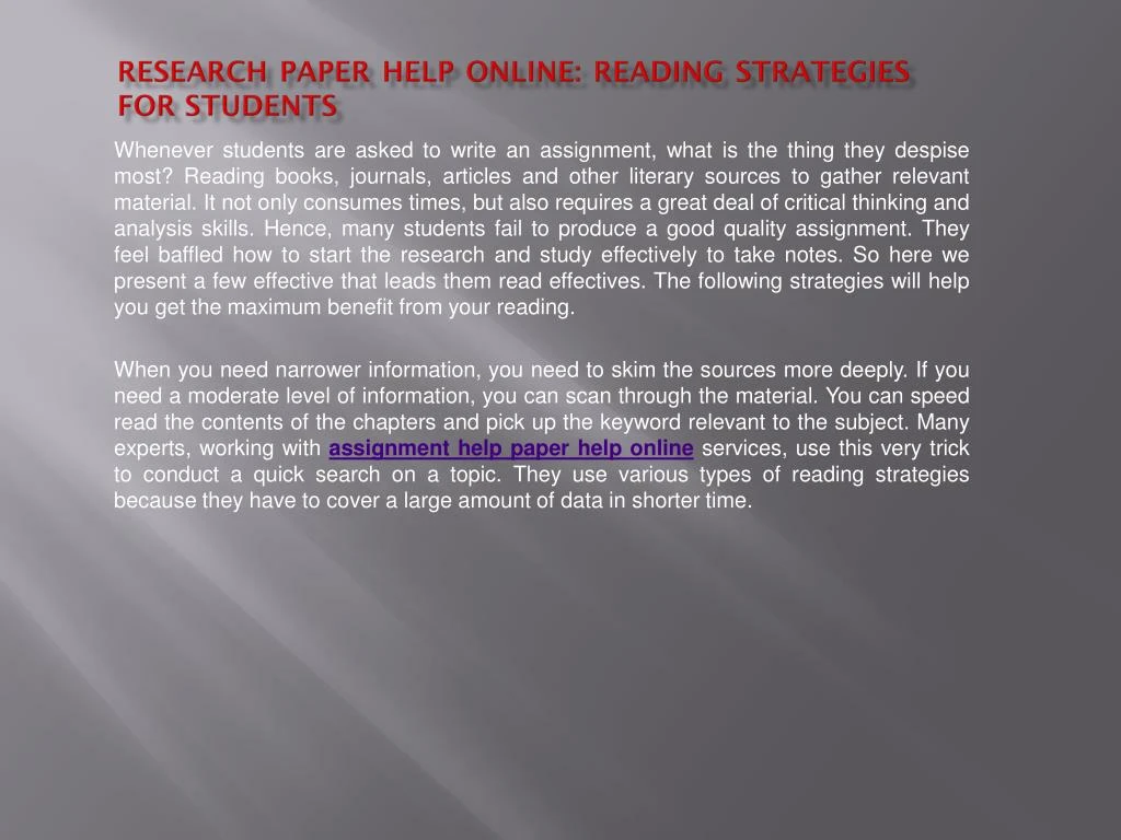 research paper help online reading strategies for students
