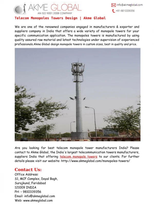 Telecom Monopoles Towers Design