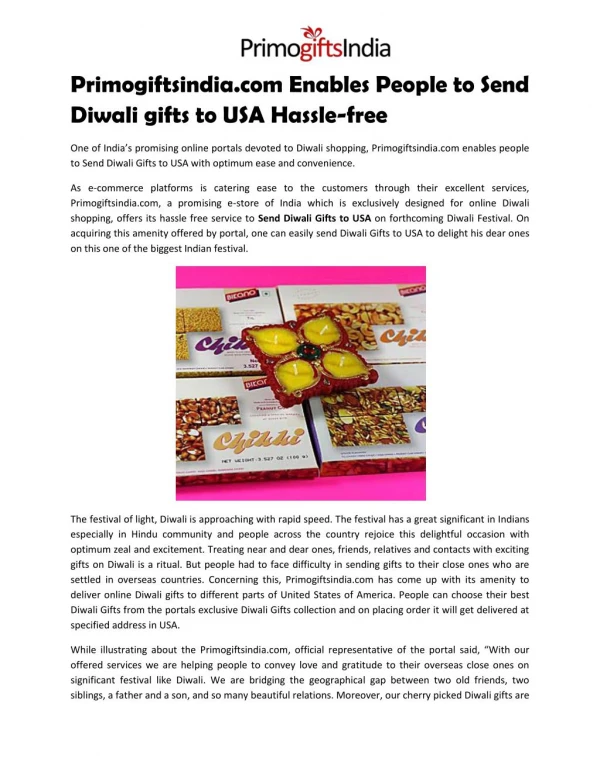 Primogiftsindia.com Enables People to Send Diwali gifts to USA Hassle-free