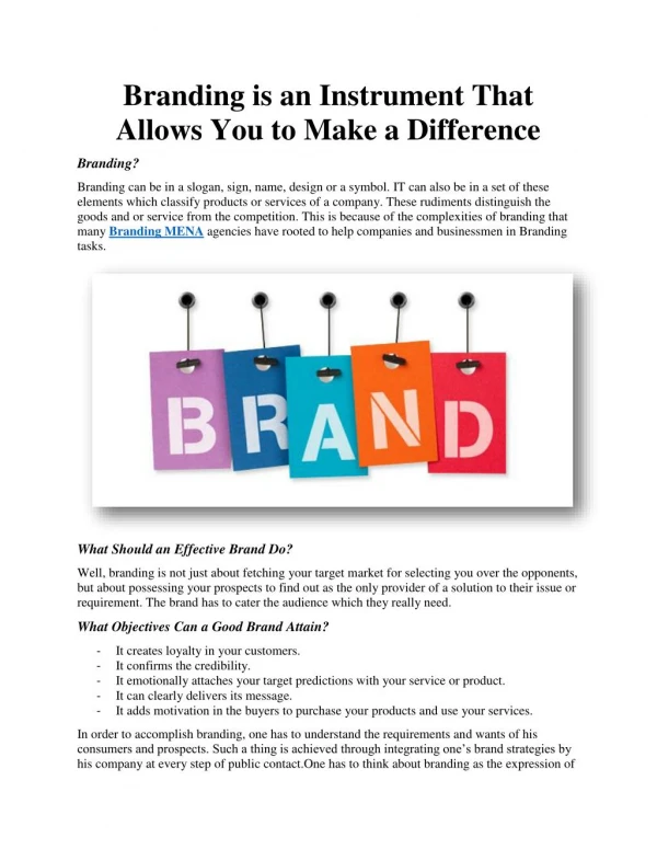 Branding is an Instrument That Allows You to Make a Difference