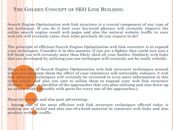 The Golden Concept of SEO Link Building