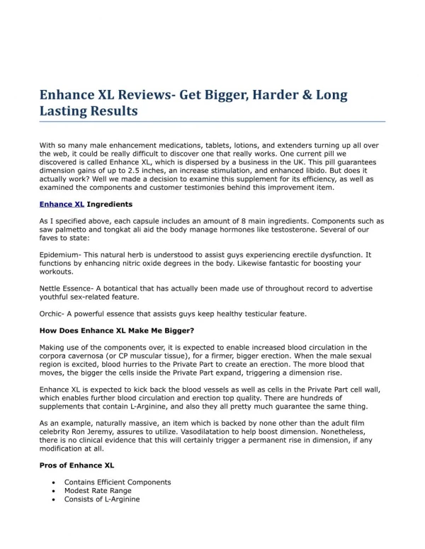 Enhance XL Reviews- Get Bigger, Harder & Long Lasting Results