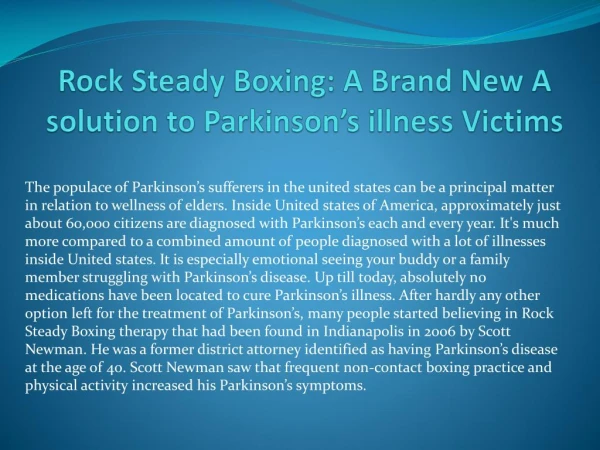 Rock Steady Boxing: A Brand New A solution to Parkinson’s illness Victims