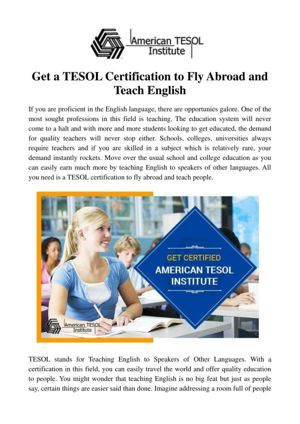 Get a TESOL Certification to Fly Abroad and Teach English