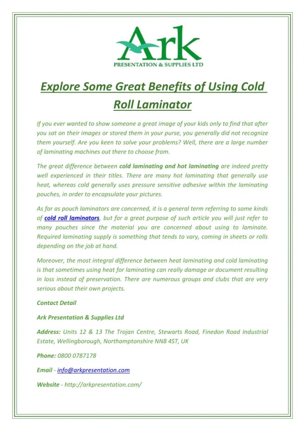 Explore Some Great Benefits of Using Cold Roll Laminator