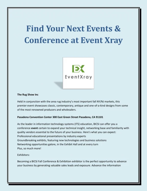 Find Your Next Event and Conference at Event Xray