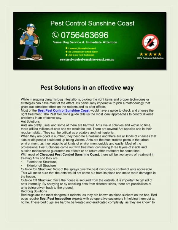 Pest control sunshine coast