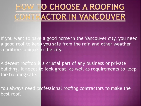 Remember These Points While Choosing a Roofing Contractor in Vancouver