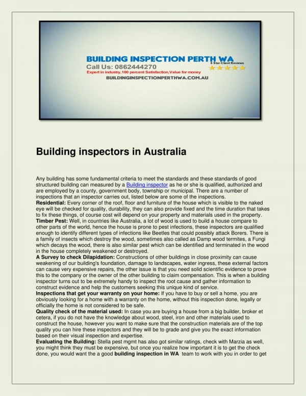 Building inspection perth wa