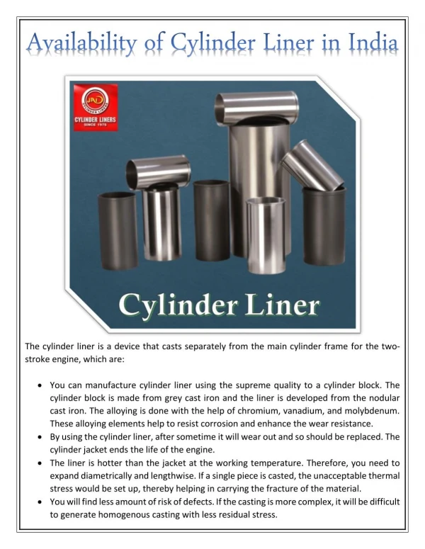 Availability of Cylinder Liner in India