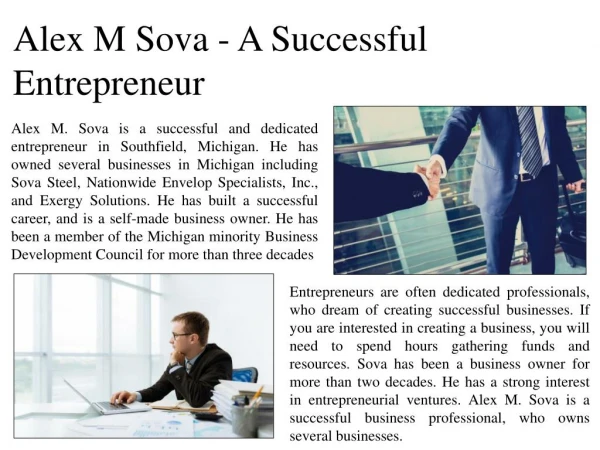Alex M Sova - A Successful Entrepreneur