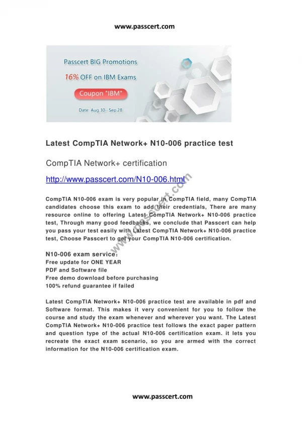 Latest CompTIA Network N10-006 practice test