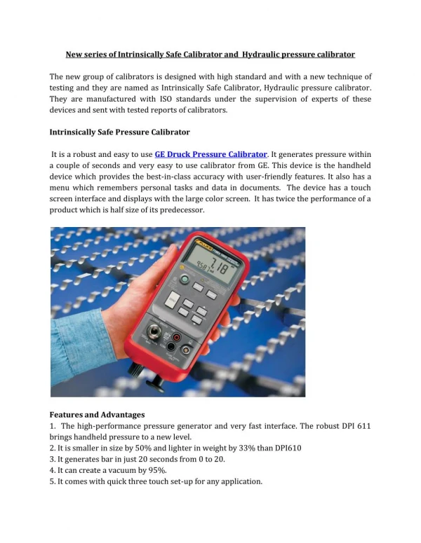 New series of Intrinsically Safe Calibrator and Hydraulic pressure calibrator