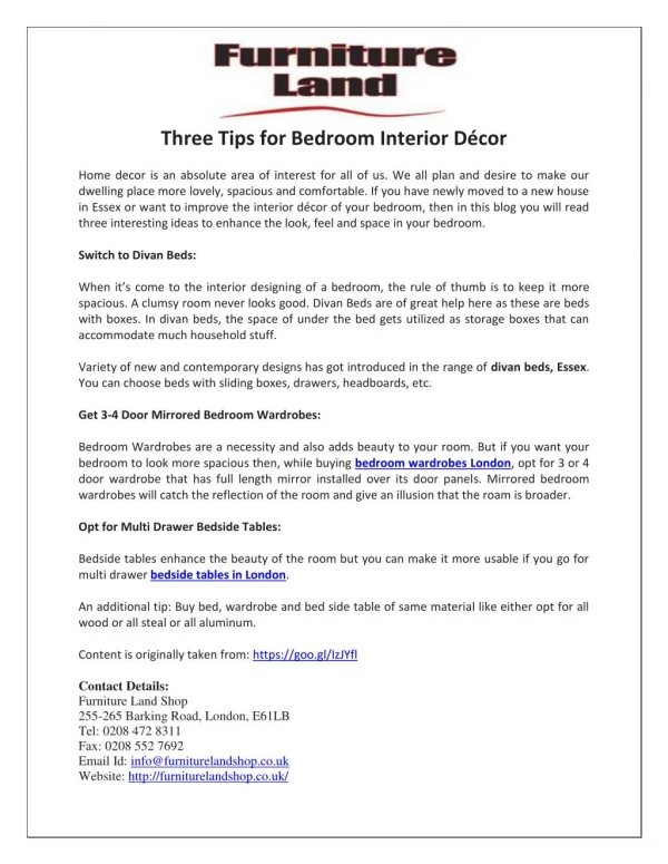 Three Tips for Bedroom Interior Décor