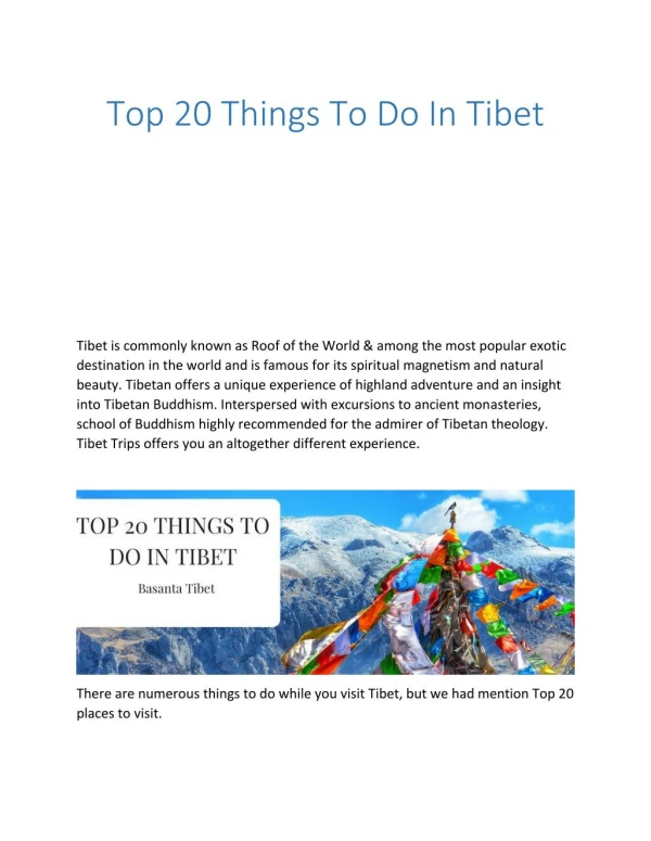 Top 20 things to do in Tibet