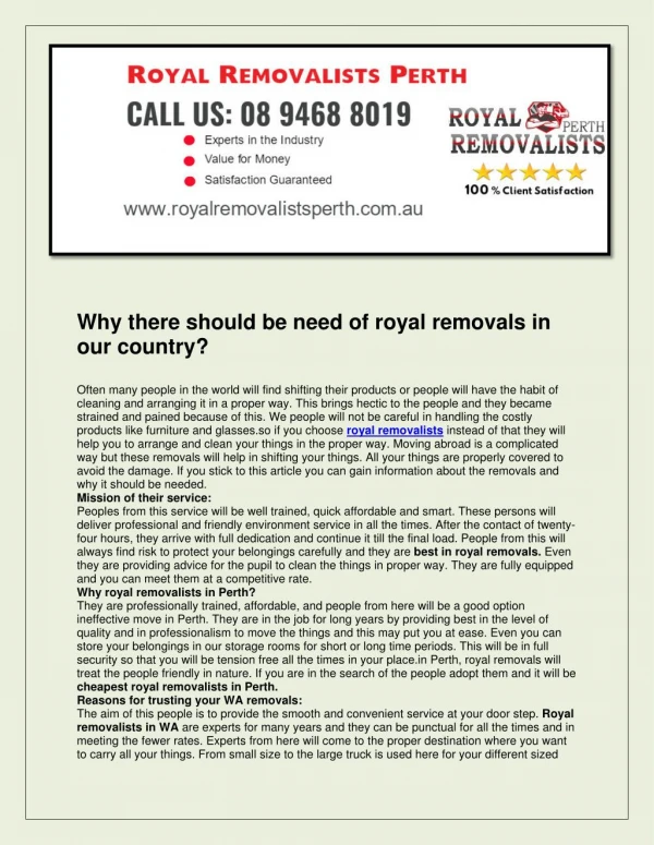 Royal removalists perth