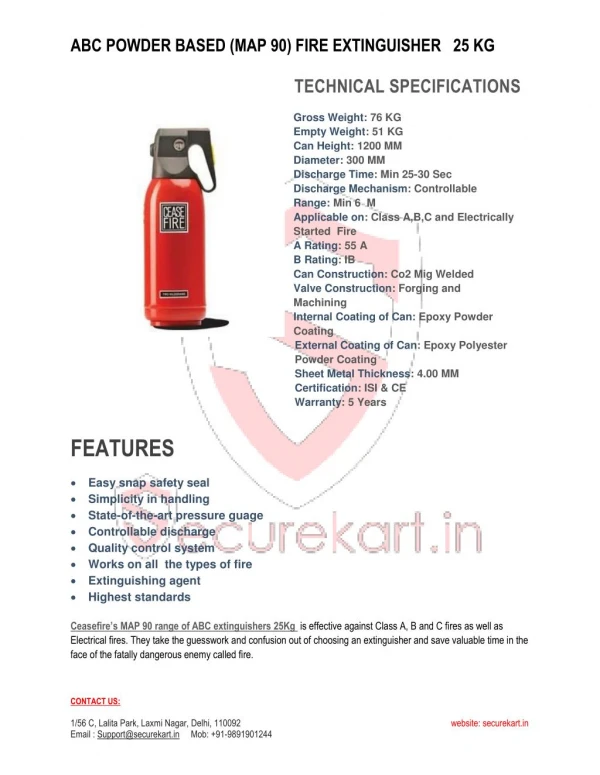 CEASEFIRE ABC FIRE EXTINGUISHER - 25 KG Features & Specifications
