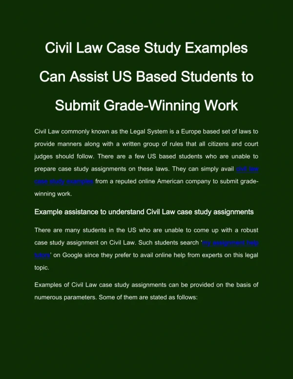 Need Civil Law Case Study Help from Professionals